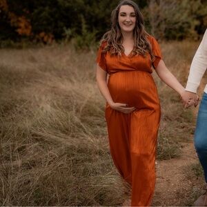 Vibrant Orange Pleated maternity gown